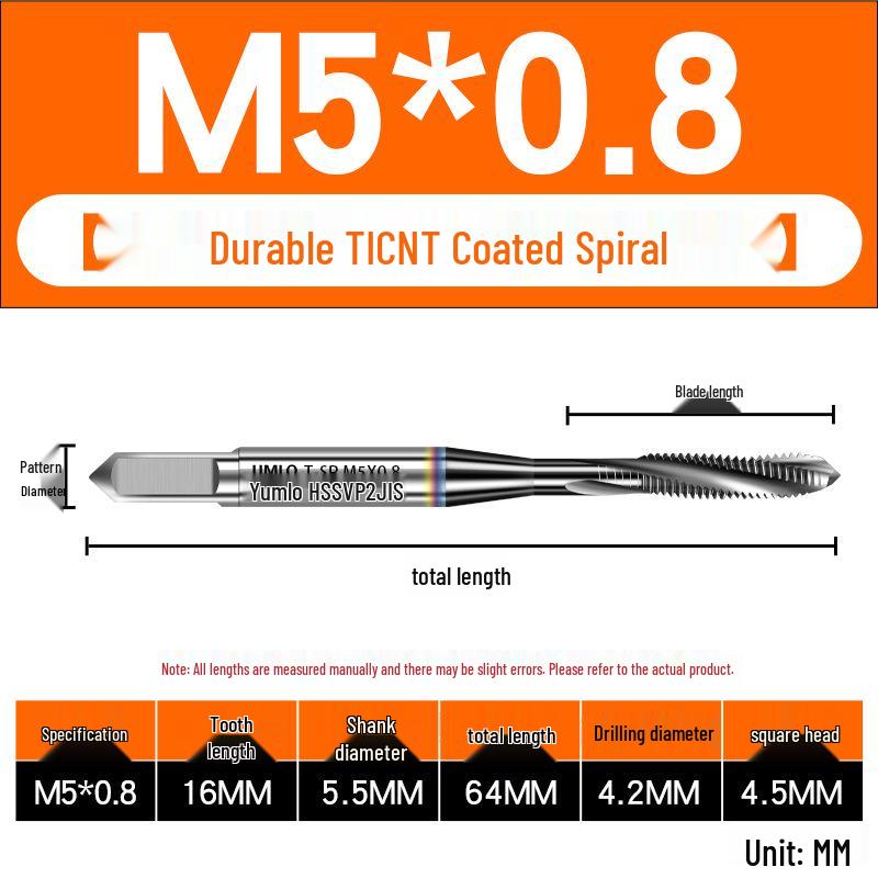 UMLO High Vanadium Spiral Tap Machine for M3-M10 Stainless Steel Tapping