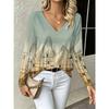 Autumn Women's 3D Flower Print V-Neck Long Sleeve T-Shirt