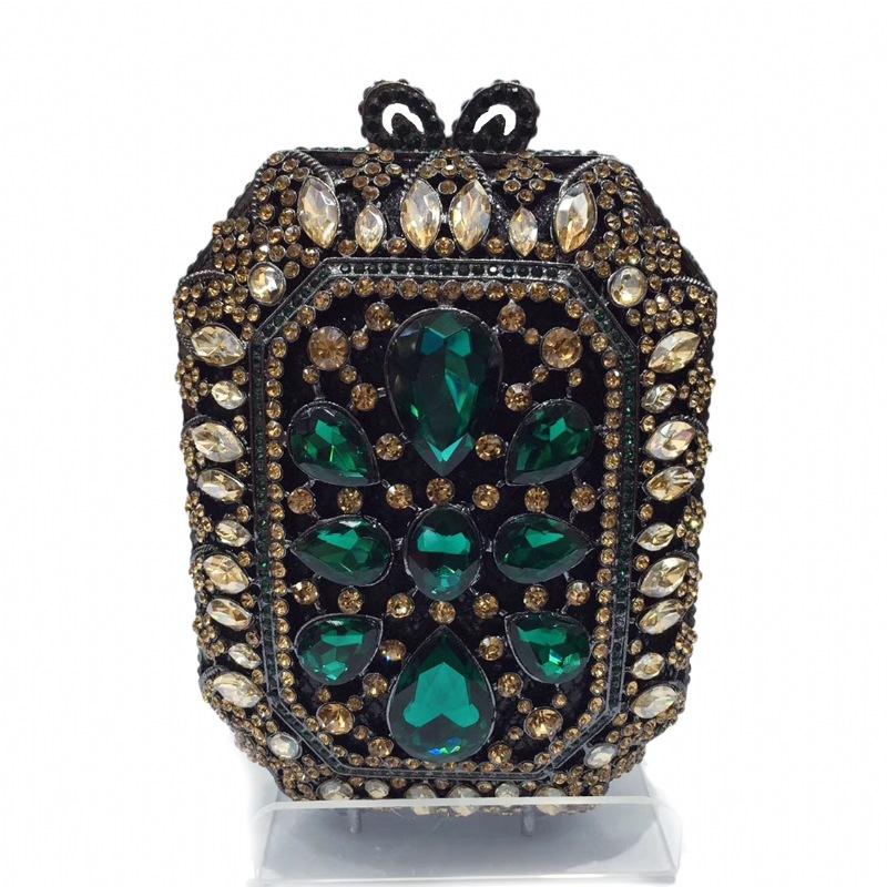 Big Stone Evening Bag Red Wedding Purse Large Red Rhinestone Clutches Luxury Diamond Hollow Out Gold Metal Bag Women Handbags 14.5cmX11cmX6cm