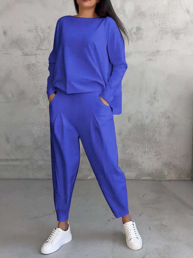 2024 Damen Unregelmäßiges Langarm-Sweatshirt und Haremshose Set