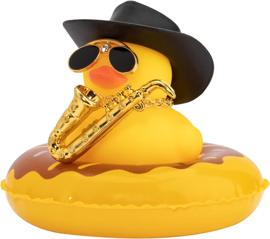 Car Duck Ornament Dashboard Decorations For Car Rubber Accessories With Sunglasses Hat Necklace Swim Ring And Mini Musical Instr