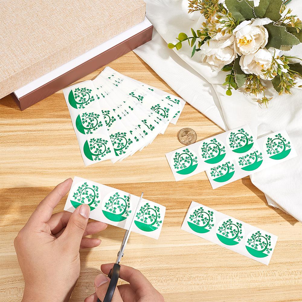 102Pcs Self-adhesive Blackout Window Film Sticker Flat Round with Tree Green 38.5x0.2mm