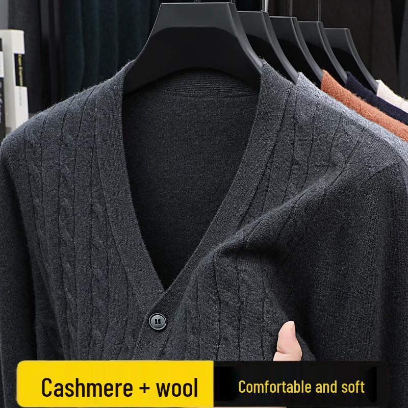 Hengyuanxiang Men's V-Neck Wool & Cashmere Blend Sweater