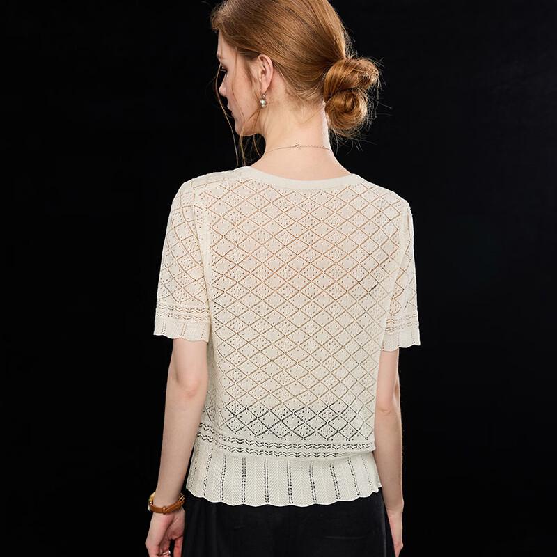 Wudao Women's V-Neck Linen Blend Knit Short Sleeve Top