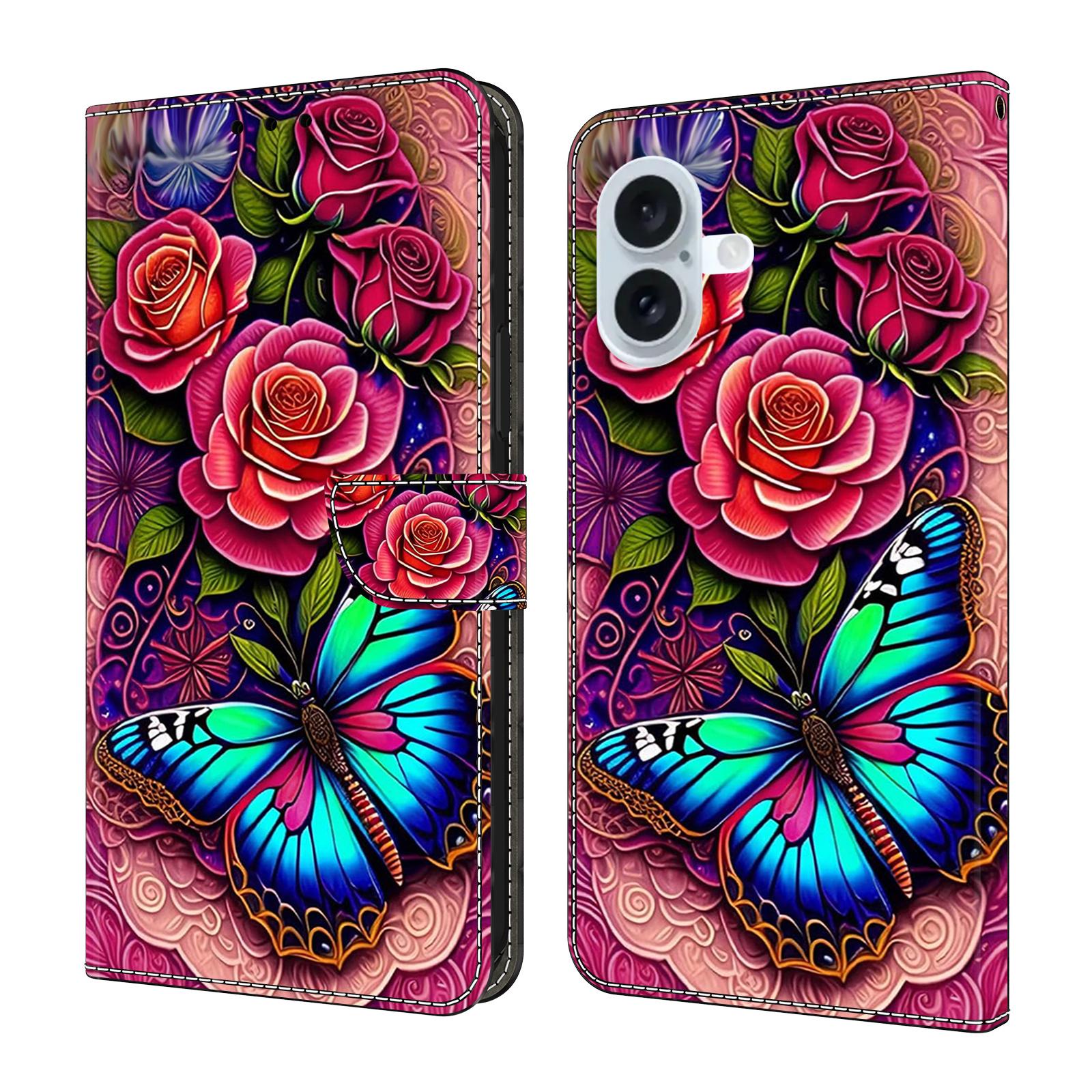 

Для iPhone 17 Чехол Кожаный кошелек Чехол для телефона с подставкой Colorful Butterfly