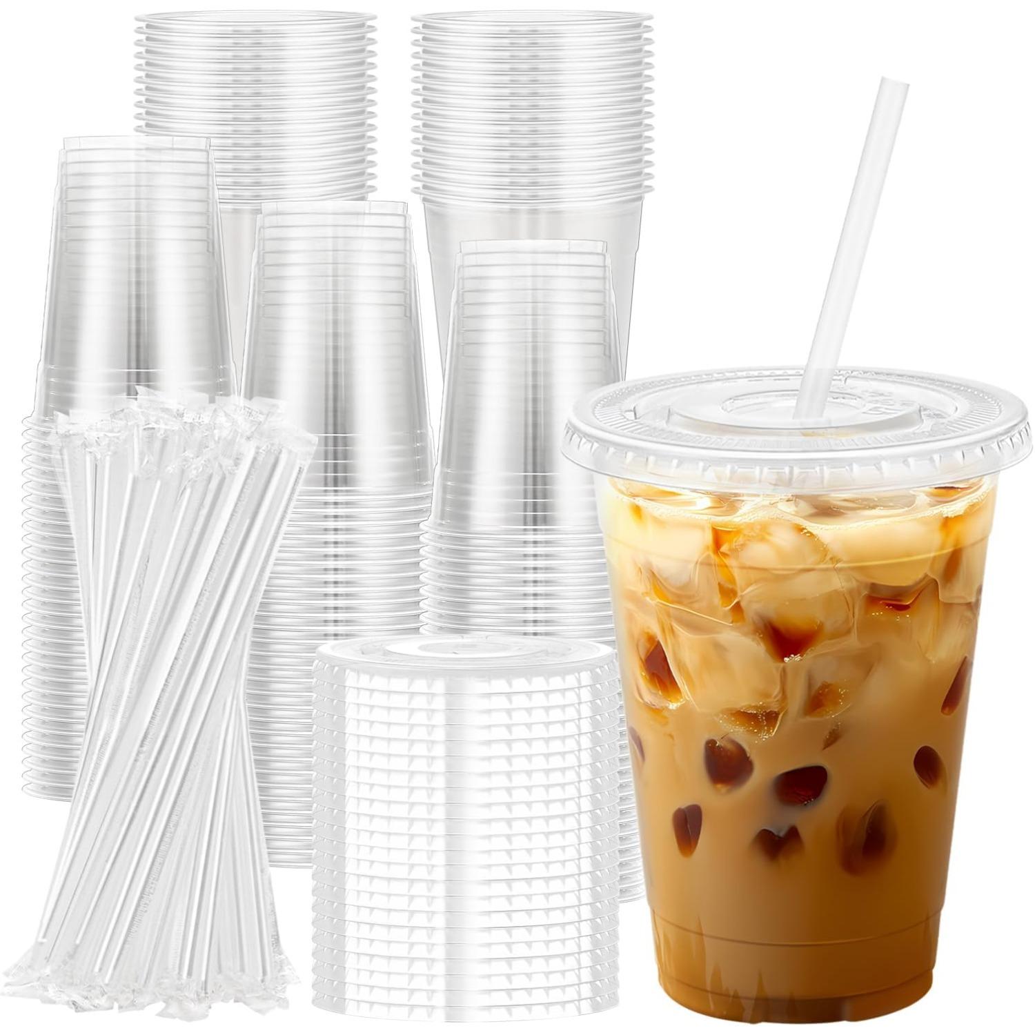 

10-100 Pack 16 oz Clear Plastic Cups with Lids and Straws Disposable Coffee Cups with Lids for Iced Coffee Smoothies Drinks 10Set