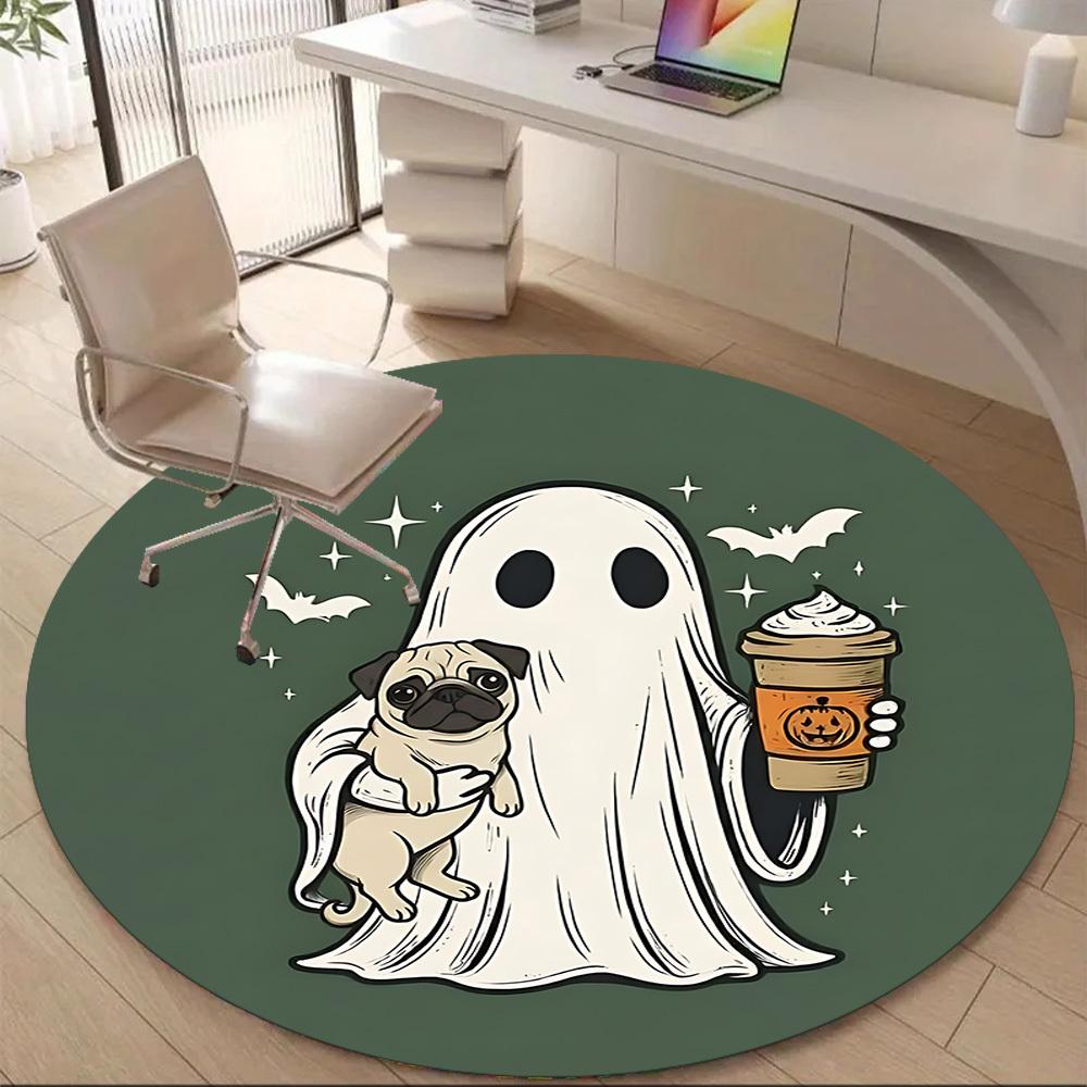 1PC Ghost Pug Office Round Area Rug, Mat Suitable ForOffice, Under Office Chairs Bedroom Living Room Home Decor, Room Deco