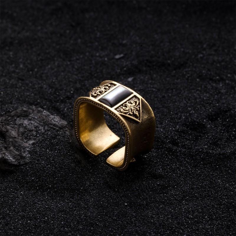 Sophisticated Antique Gold Adjustable Ring For Women With Unique Geometric Zircon Design