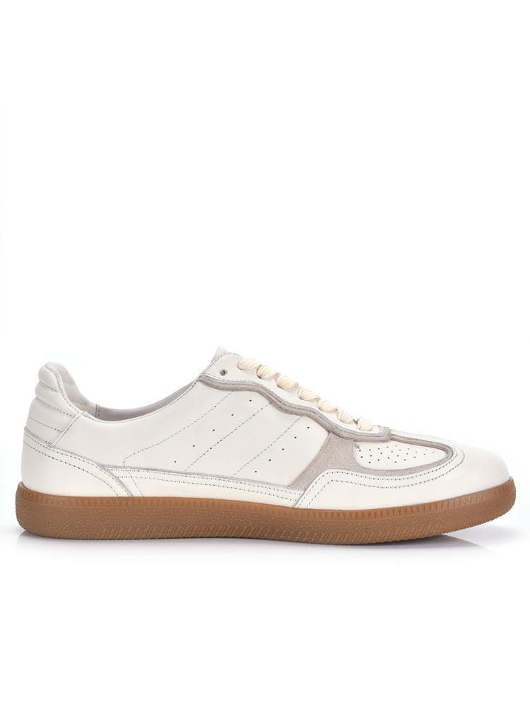Men's Genuine Leather Retro White Casual Sneakers - Versatile German Training Style
