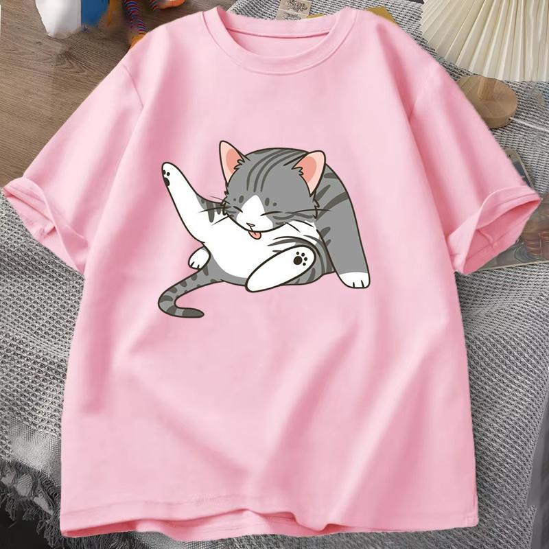 Funny Cat T Shirt Women Unisex Summer Fashion Casual Personality Round Neck Short Sleeve Fashion T Shirt 10 Colors Plus Size Tops