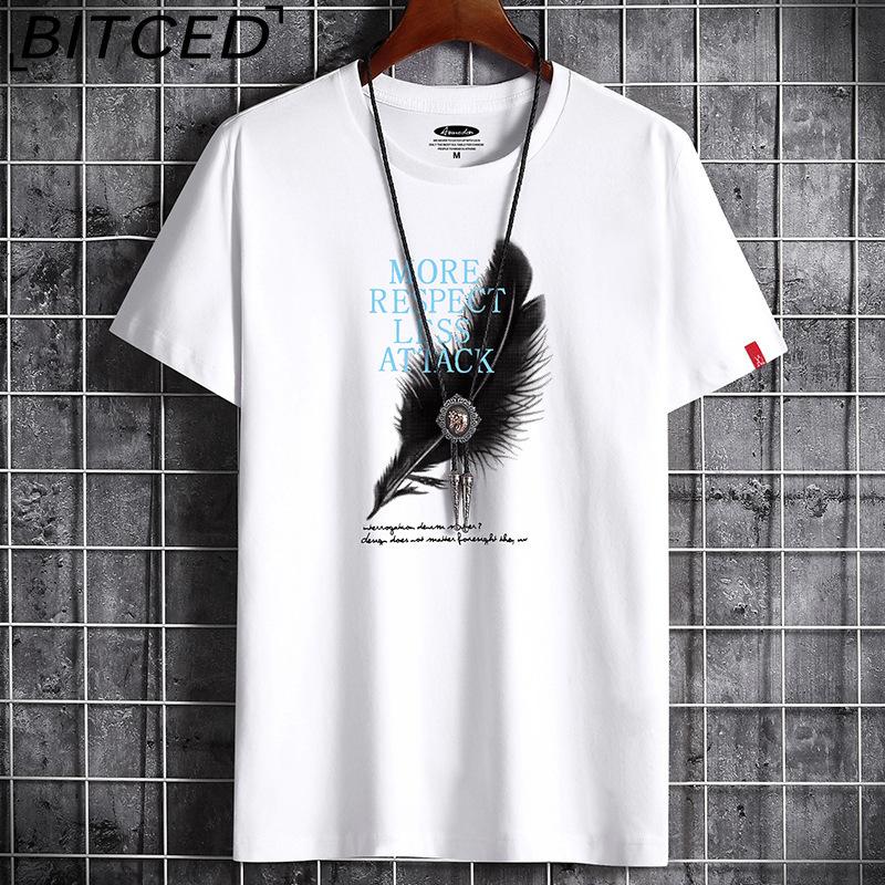 BITCED Cotton Short Sleeve T-shirt Men's Fashion Loose Half Sleeve Shirt Printed Compassionate Shirt