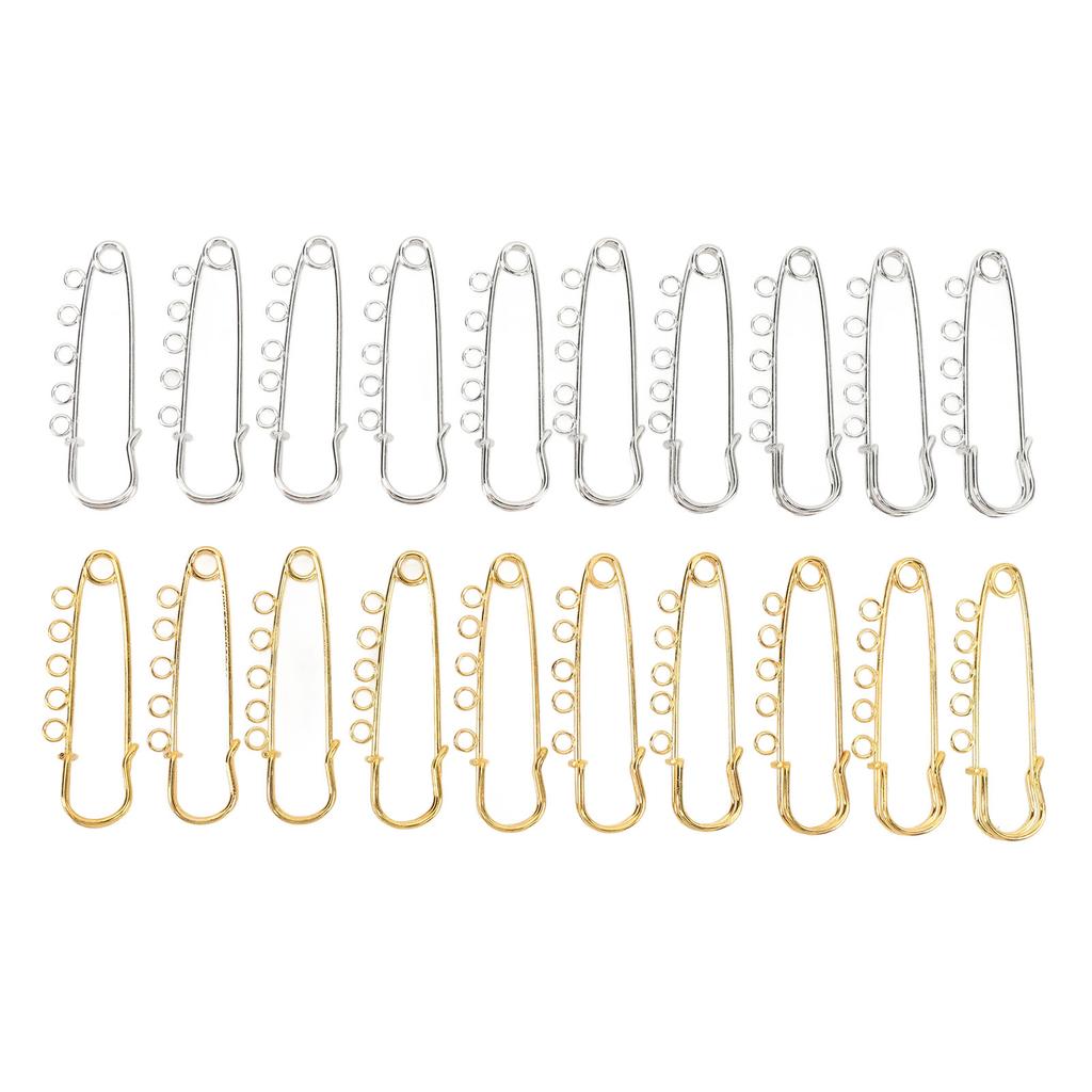 20PCS Brooch Safety Pins Metal Heavy Duty Safety Pins with 5 Holes for Jewelry Making Clothes Blankets Sewing Gold