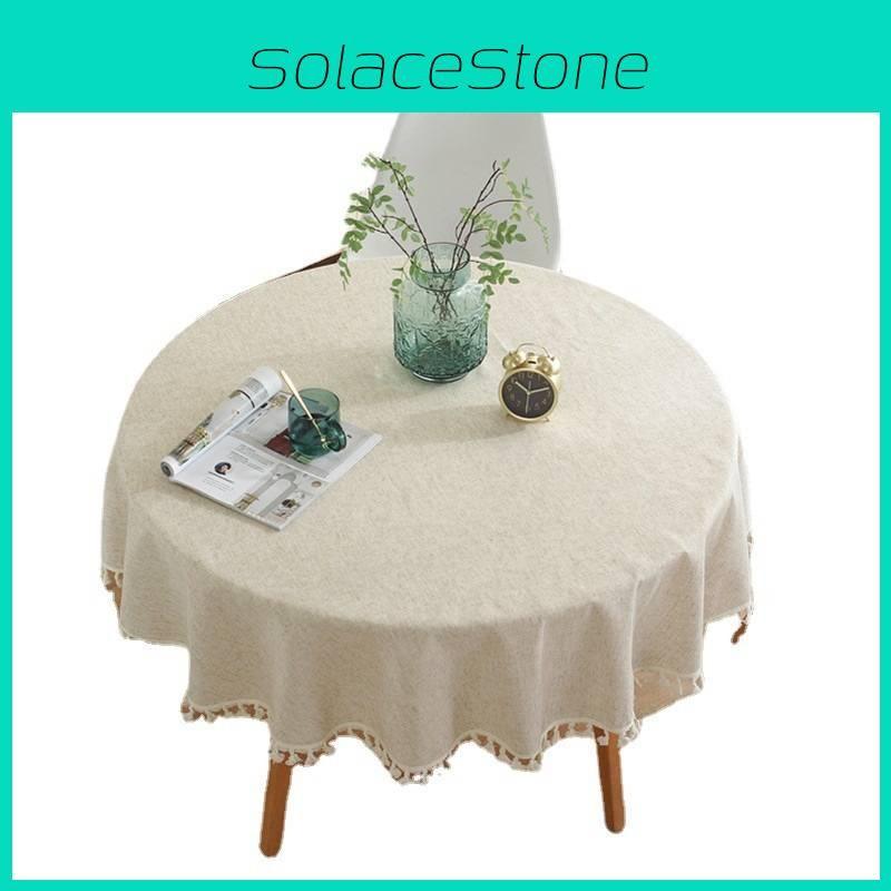 Round Color Solid Tassel Tablecloths Table Cover Indoor Decorations Outdoor