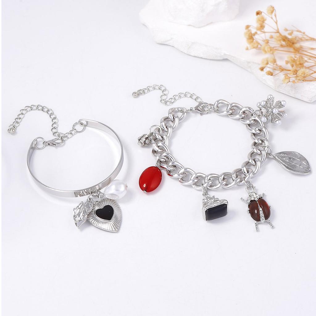 Personalized fashion trend Double layer stacking wearing retro insect love and other pendants Chain bracelet Versatile casual