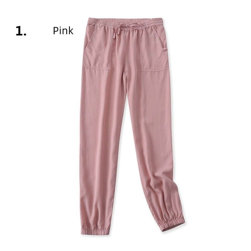 

Drawstring All-Match Washed Cotton Elastic High Waist Casual Pants Pink(A- 16-2-2) S