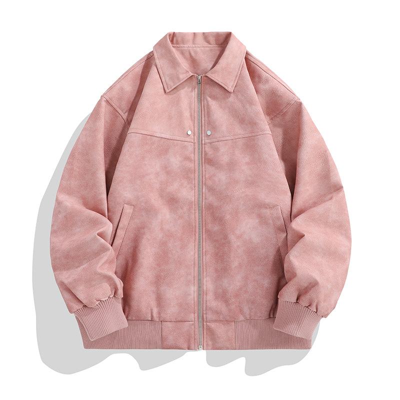 Giacca da uomo versatile autunnale e invernale ampia da coppia anziana in pelle lavata giacca in pelle americana retrò con revers