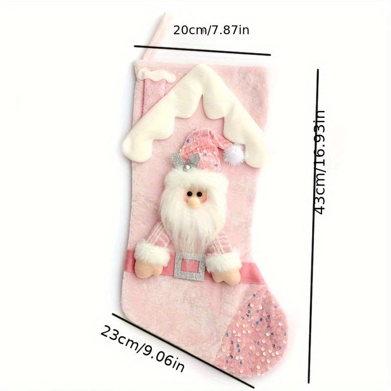 Festive Santa Claus Reindeer Christmas Stocking Pouches Pink Cartoon Roof Design with Santa Hat Scarf, Christmas Decorations