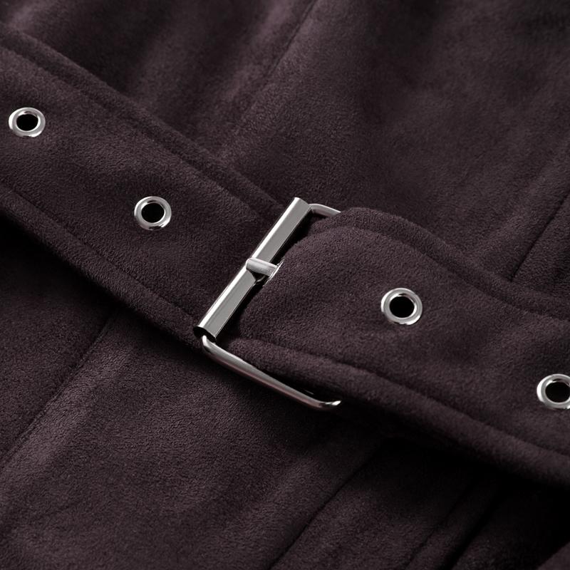 Fashion Women's Short Suede Jackets Belt Lapel Puff Long Sleeve Zipper Pockets Coats 2025 Spring Lady Vintage Street Outwears