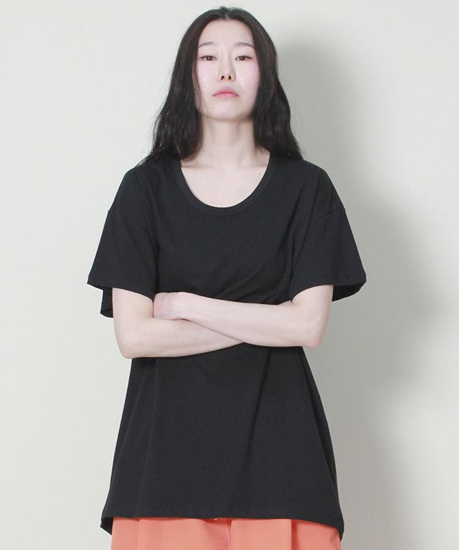 Deumakeu Solid Asymmetrical Loose Fit Crew Neck Short Sleeve T-Shirt Black