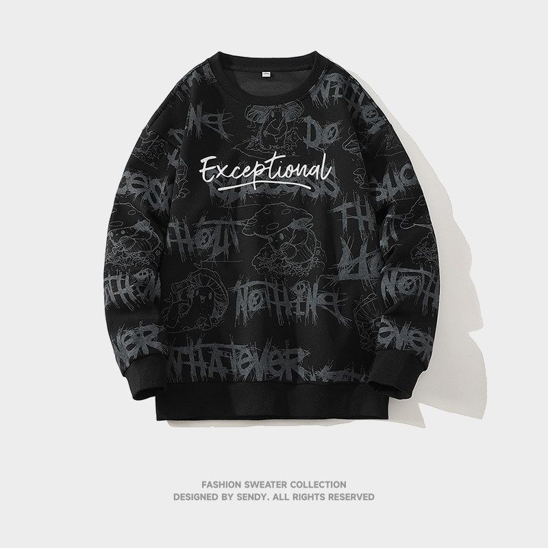 

Medm Beprp Early Autumn Cartoon Graffiti Print Hoodie Boys and Girls Couple Plus size Long sleeve Teenagers T-shirt 2367 Black 2XL