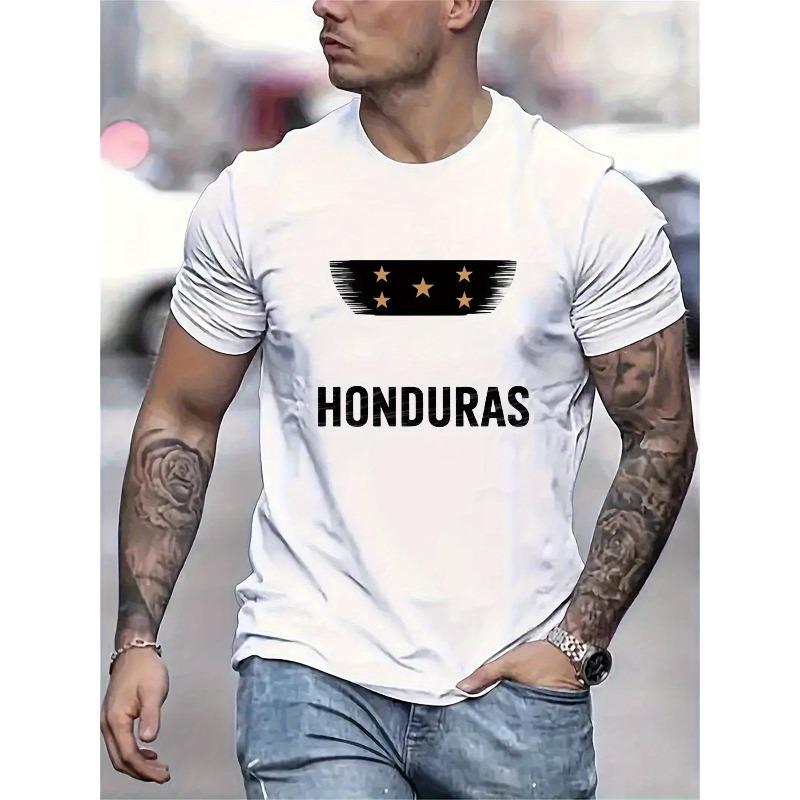 European Size Men's Honduras Flag Graphic T-Shirt - Black Short Sleeve Casual Tee with Bold "HONDURAS" Text & Emblem, Lightweight Summer Shirt