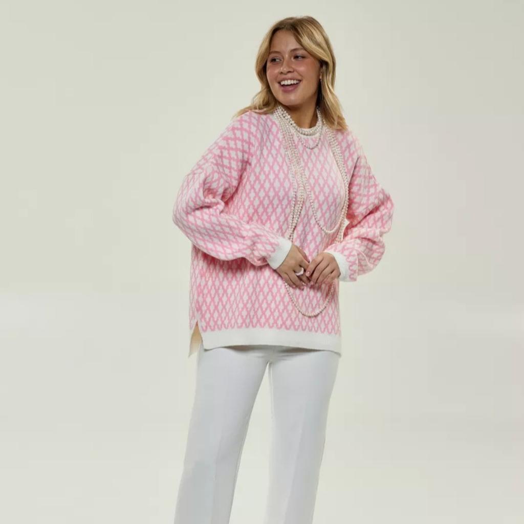 Oversized Plaid Sweater for Women Autumn Winter Soft Warm Pullovers Knitted Top