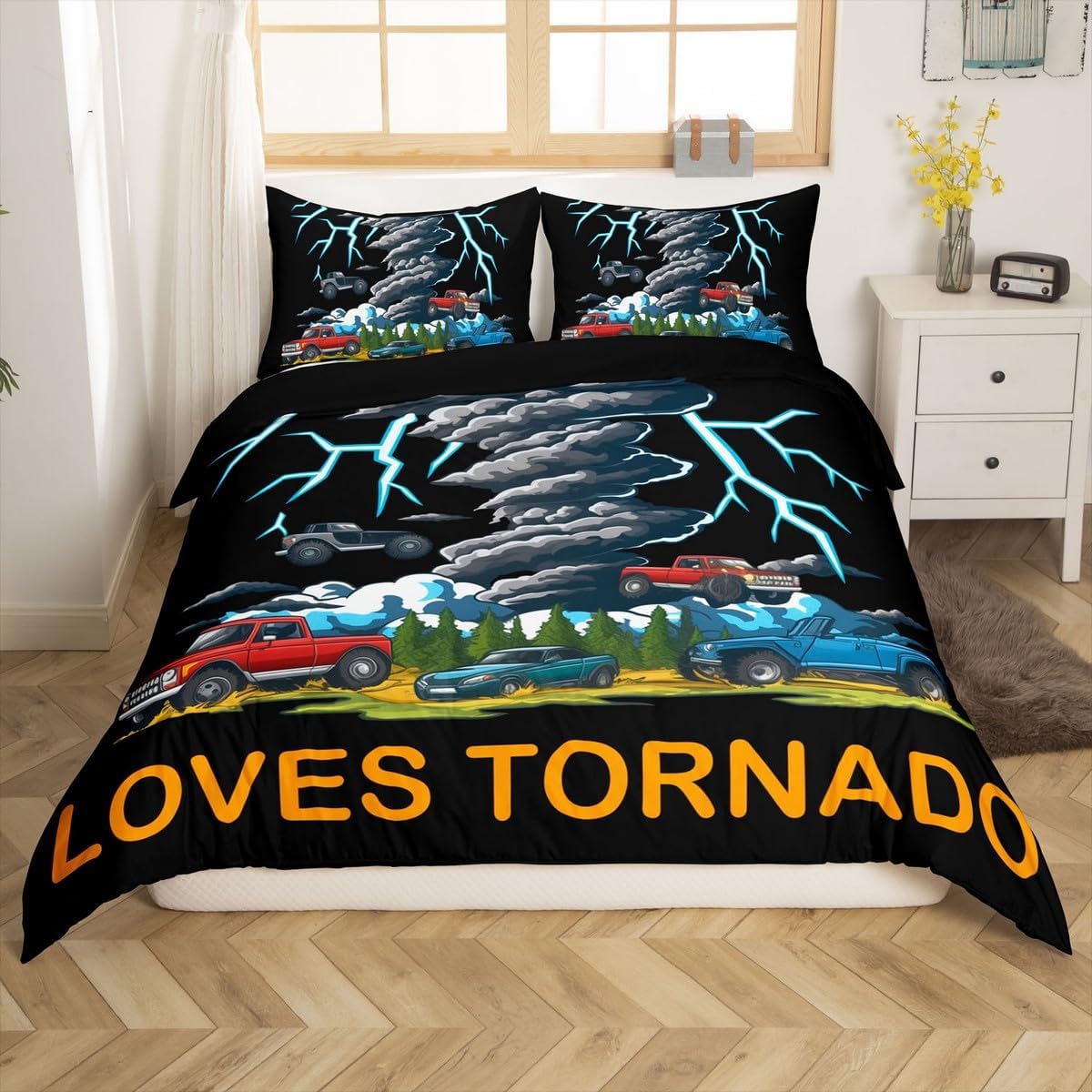 

Tornado Duvet Cover TwinOcean Lighting Themed Comforter CoverNatural Disasters Bedding SetSoft Beach Coastal Decor Bed Set EU Single(135x200cm)