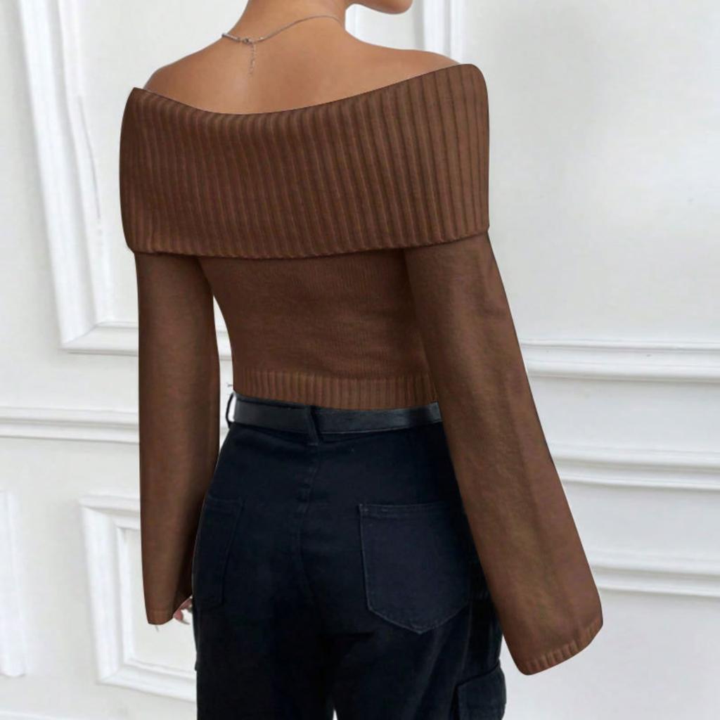 Women's Off-Shoulder Cropped Long-Sleeve Pullover Top