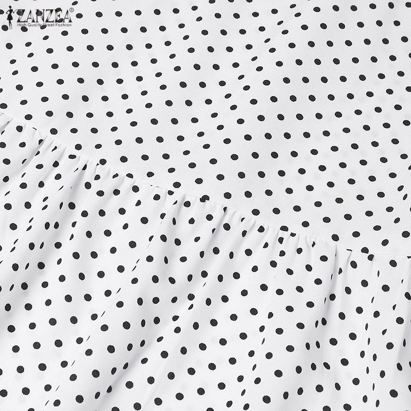 ZANZEA Women Casual V-Neck Polka Dot Print Short Sleeve Dress