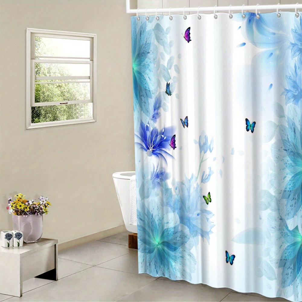 

Dreamy Floral & Butterfly Shower Curtain - Soft Pastel Blue & Lavender, Polyester, Machine Washable, Whimsical Bathroom Decor W60H190(CM)-1 Pcs