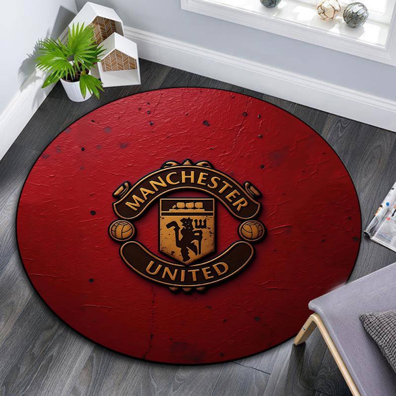 Man Utd Round Area Rug,Carpet Rug for Living Room Bedroom Sofa Playroom Decor,Non-slip Floor Mat