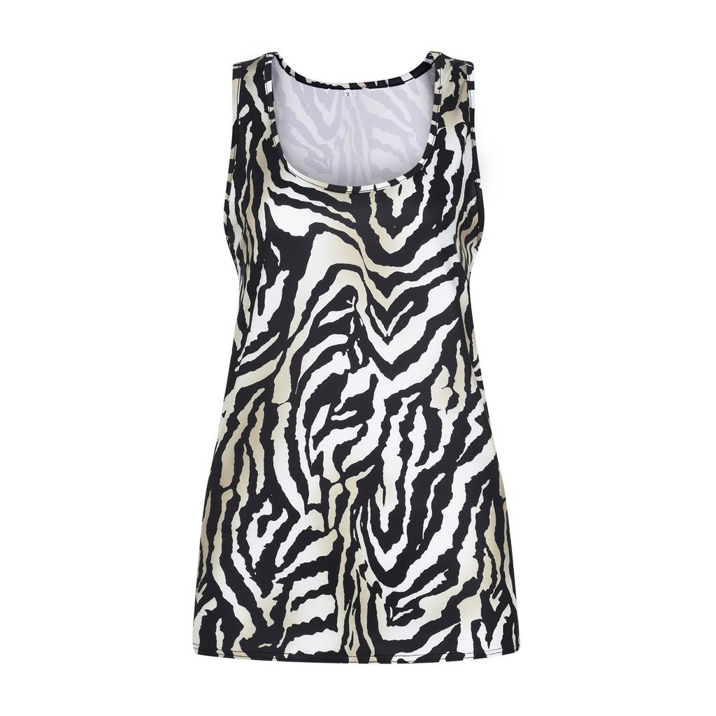 Women's Summer Leopard/Zebra Print Raglan Sleeveless Basic-T Shirt Tops Tank