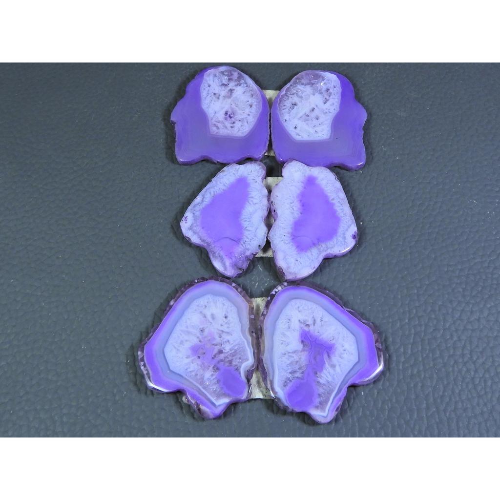 Dyed Slice Druzy Agate Matched Pair Cabochon Loose Gemstone 3Pair Lot 174Cts A-716