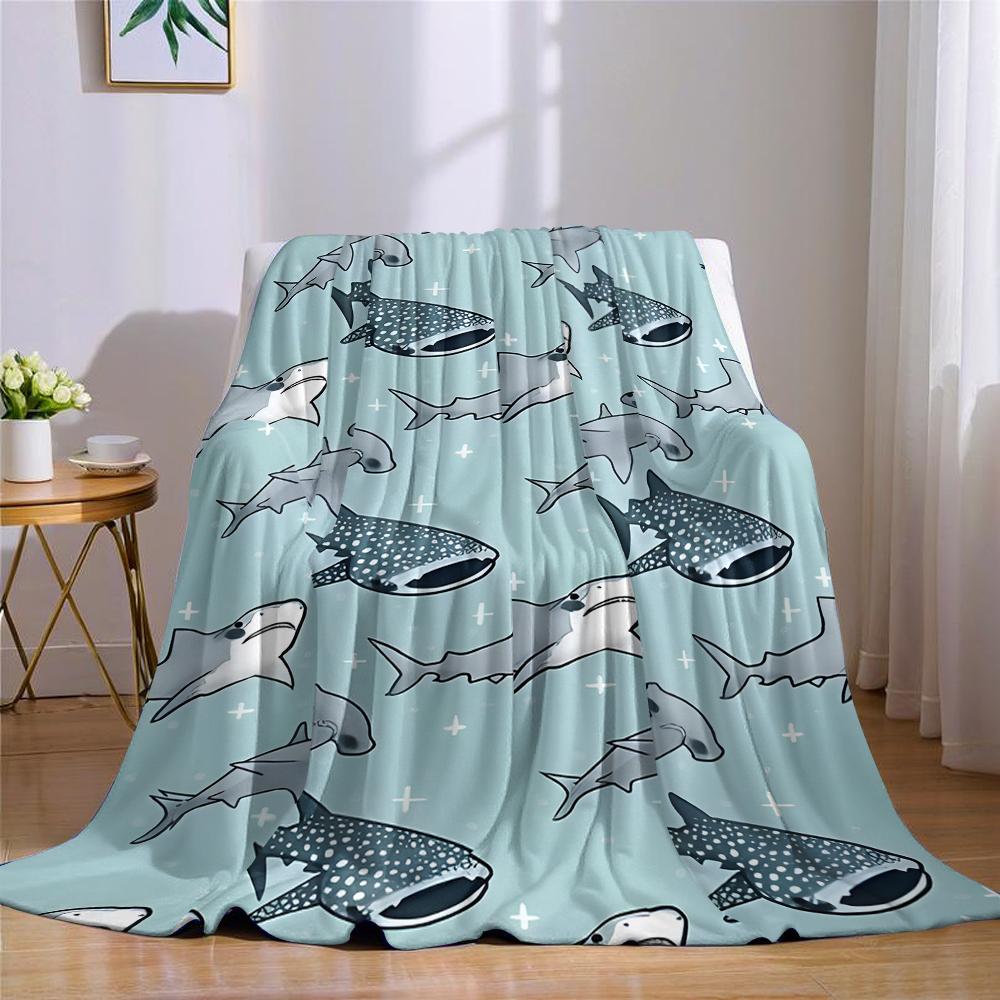 Cartoon Shark School Flannel Blanket Warm Soft Halloween Christmas Couch Warm Cozy Decorative Decor Gift For All Season