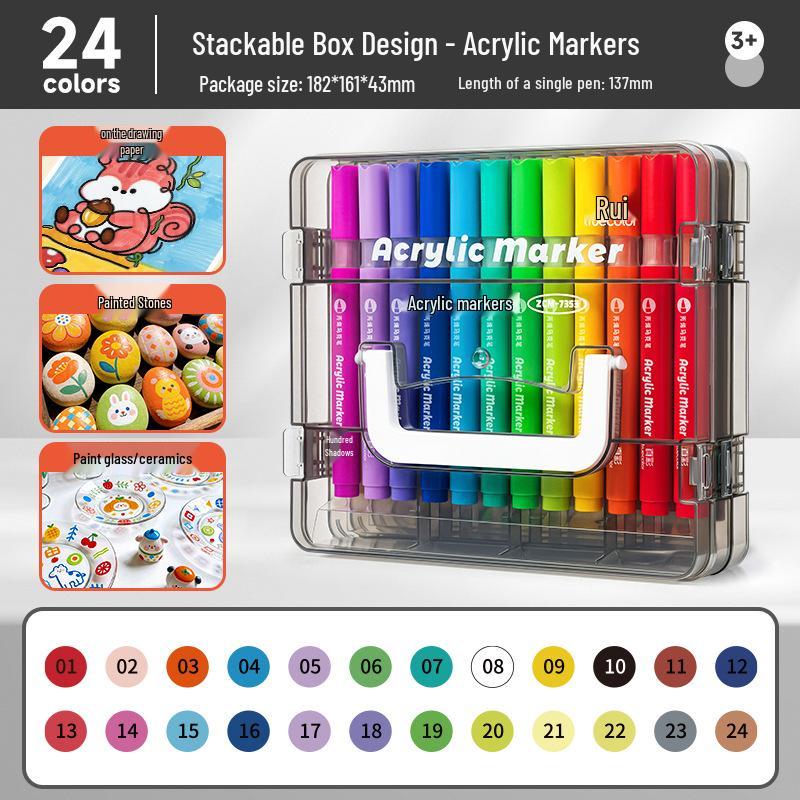 Acrylic Markers for Kids: Opaque Watercolor Pens, Stackable, Soft-Tip for Art Projects