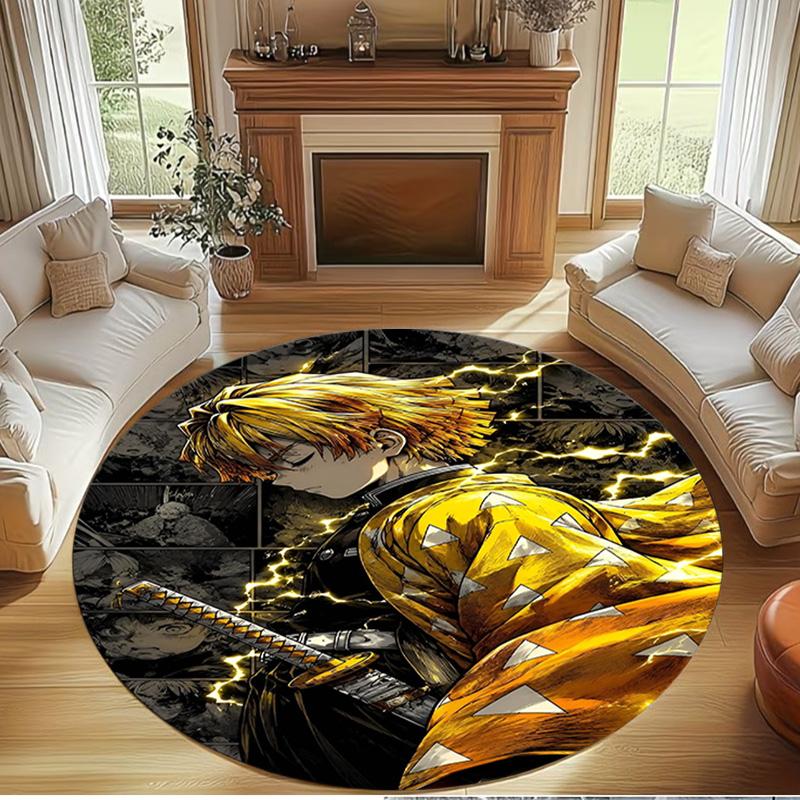 Demon Slayer Print Round Rug, Washable Floor Carpet, For Entryway Dorm Laundry Room Office Study, Home Decor Birthday Christmas Gift