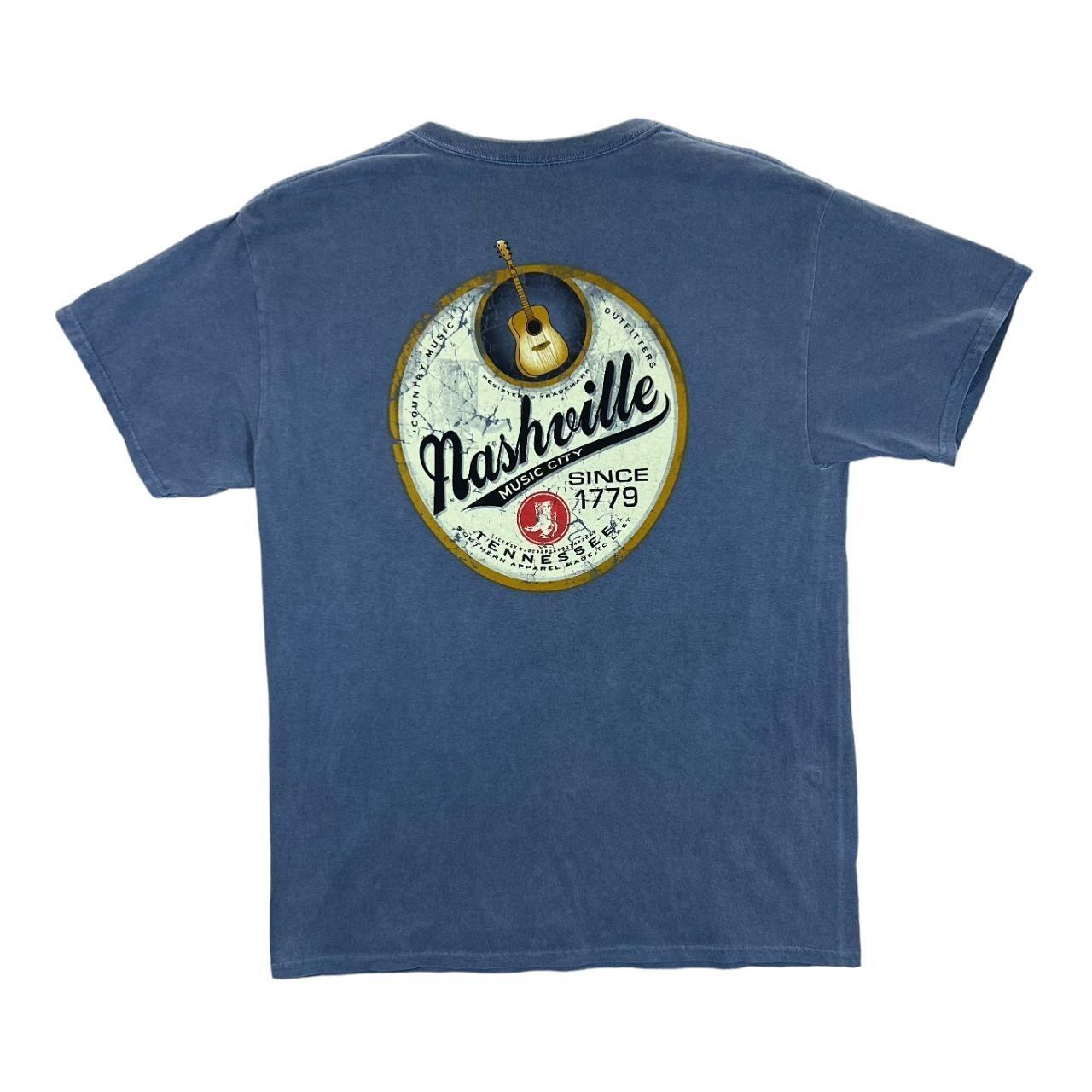NASHVILLE Music City Souvenir Spellout Graphic Washed Blue T-shirt Medium Large XXXL