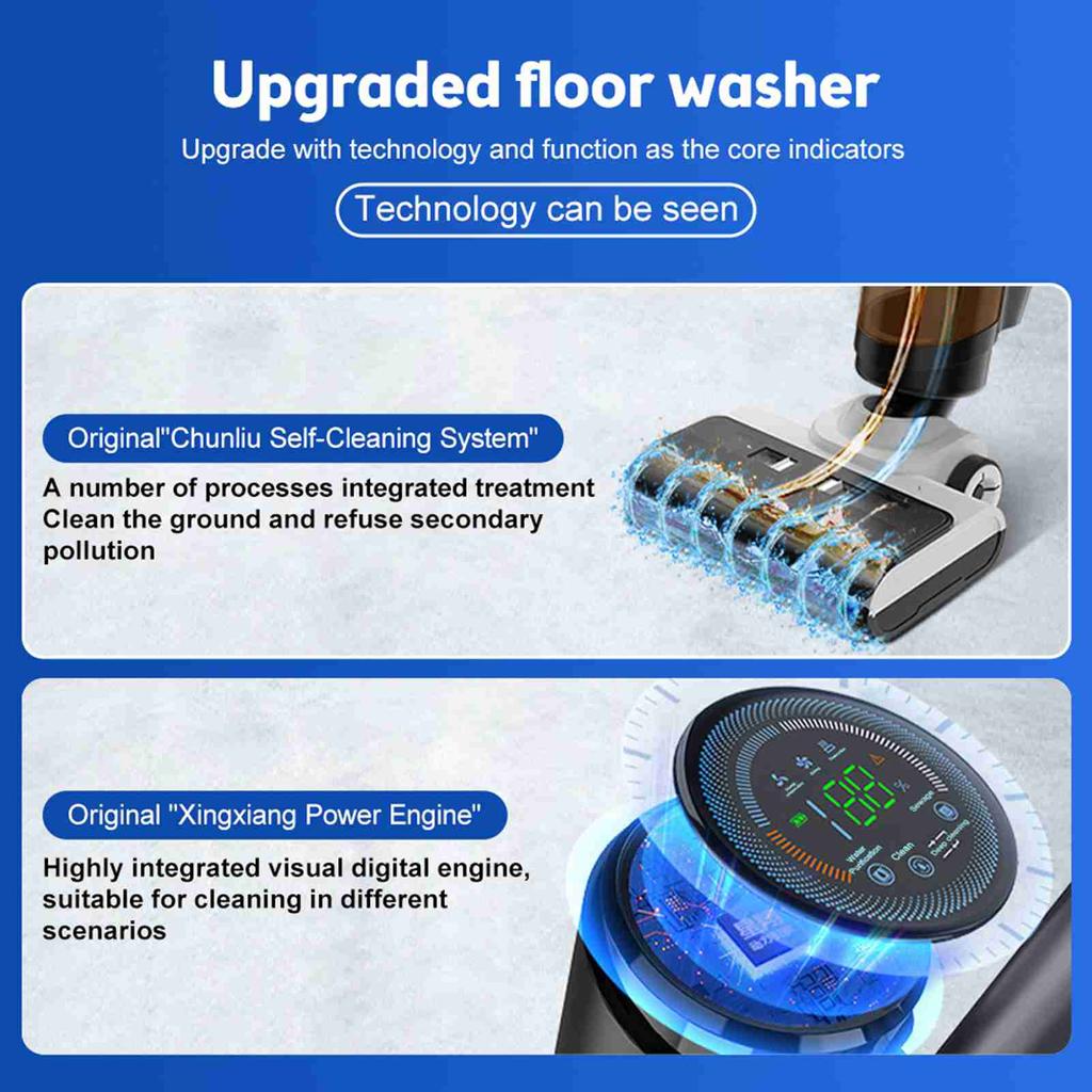 Cordless Floor Cleaner 15000Pa Suction Dual Water Vacuum Cleaner for Household