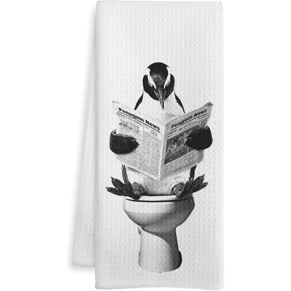 Funny Penguin Gifts Kitchen Towels, Penguin Gifts for Women Men Dish Tea Towel, I May Look Calm Humorous Hand Towels for Bathroom Decor, Funny Penguin-3
