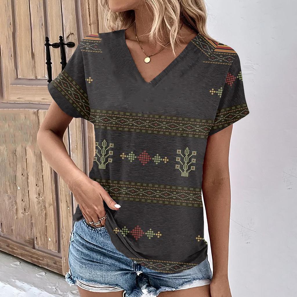 vintage women floral print t shirt short sleeve v neck tops comfortable t-shirts