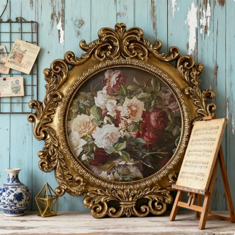 Luxury Vintage American Round Resin Photo Frame Wall/Table Display Elegant Home Decor Wedding Gift Handmade Art
