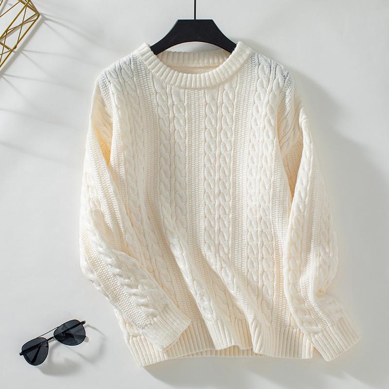 Women's Sweater Fall/winter Pullover Round Neck Loose Retro Twist Sweater