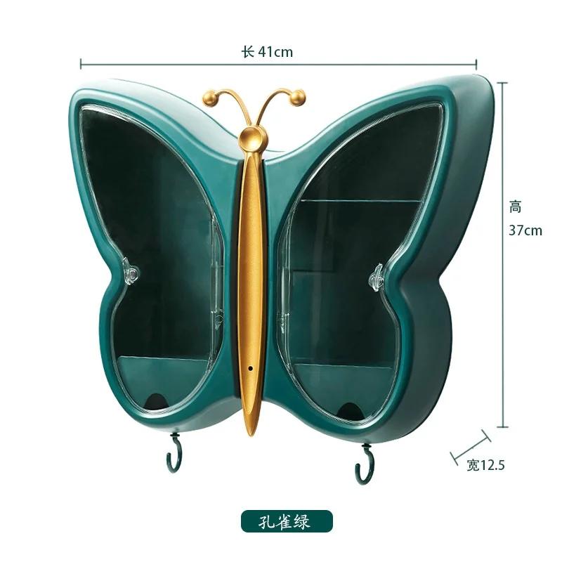 

Креативная коробка для хранения косметики, настенная, со свободной перфорацией, пыленепроницаемая, настенная полка для ванной комнаты зелёный