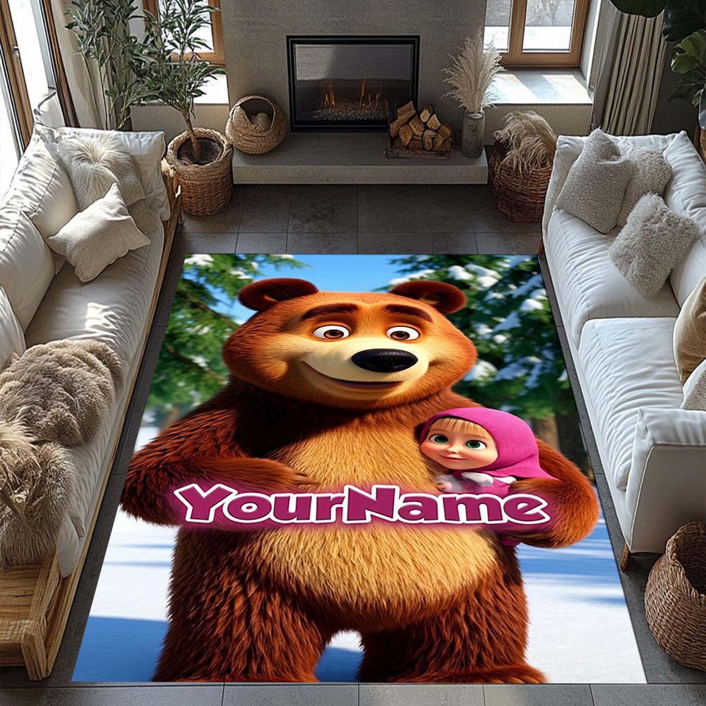 Masha Bear Personalized Name Floor Mat Design for Dining Room Living Rooms Decorate room Study room Anti-slip Rug Office home decor