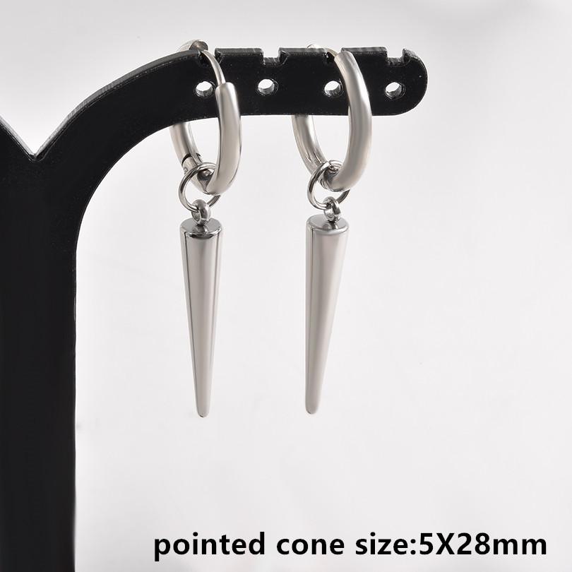 Nicht verblassend Unterschiedliche Länge Spitzkegel Hängeohrringe Edelstahl Runde Creolen für Damen Herren Schmuck Ohrpiercing Geschenk