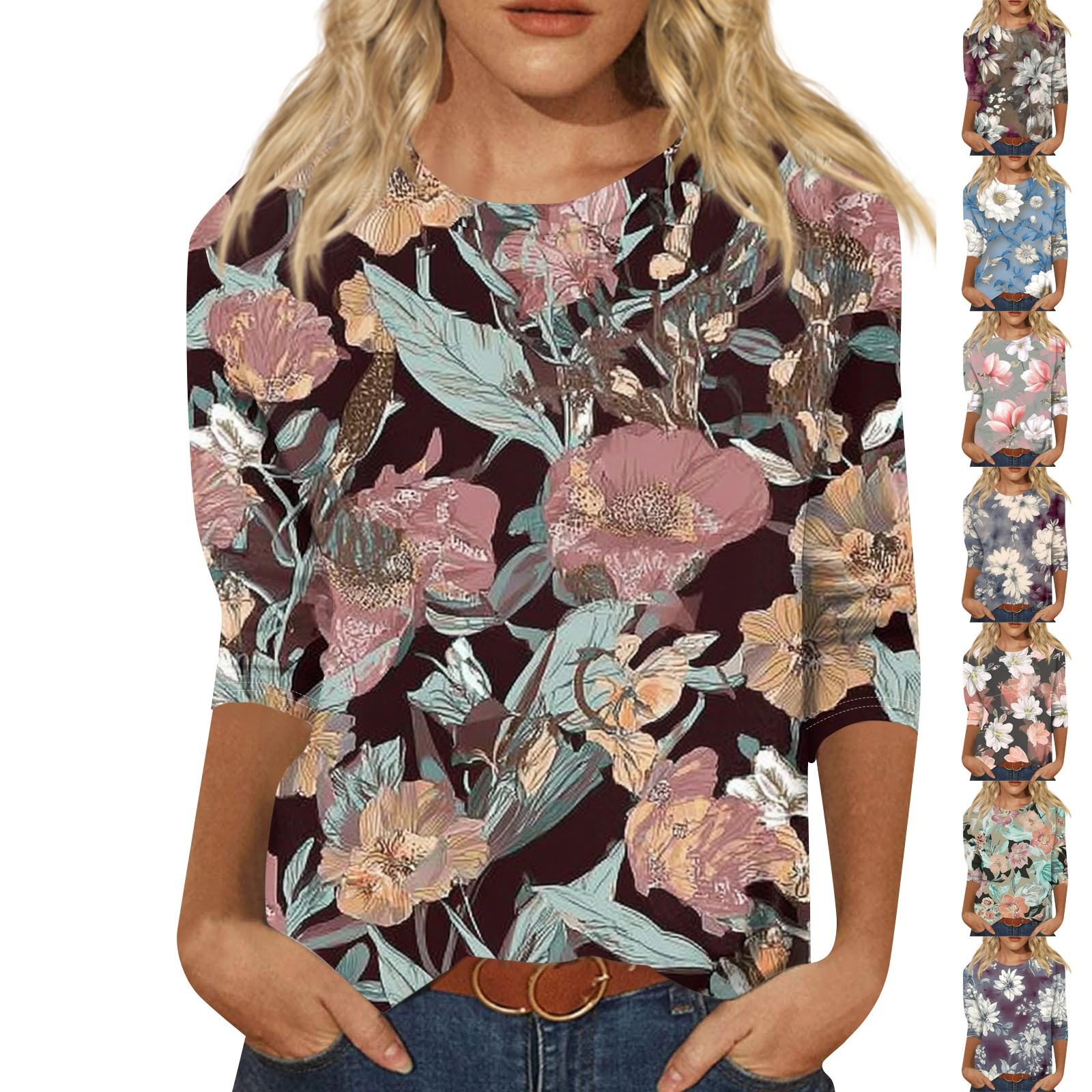 

Women s Fashion Casual Round Neck Three Quarter Sleeve Printed T-Shirt Top XXXL срібний