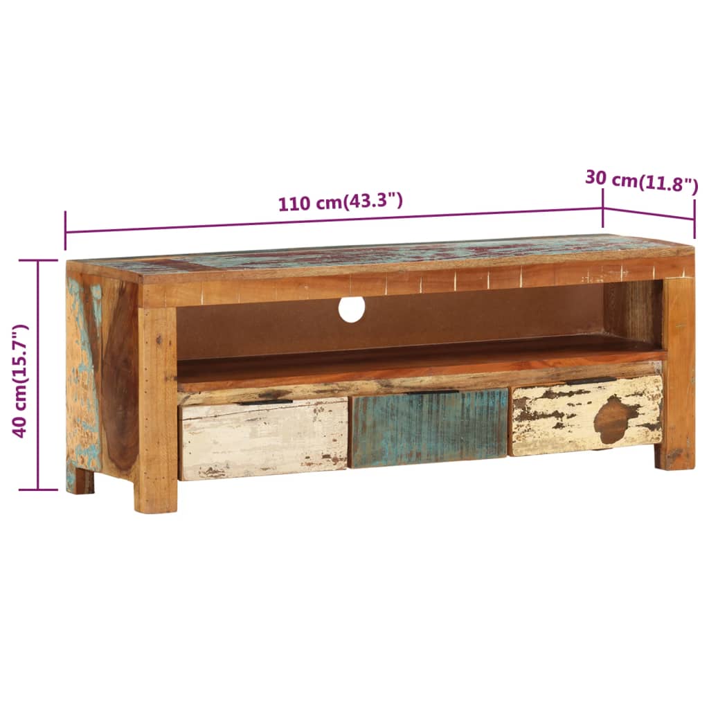 Vidaxl Szafka Pod Telewizor, 110X30X40 Cm, Lite Drewno Z Odzysku