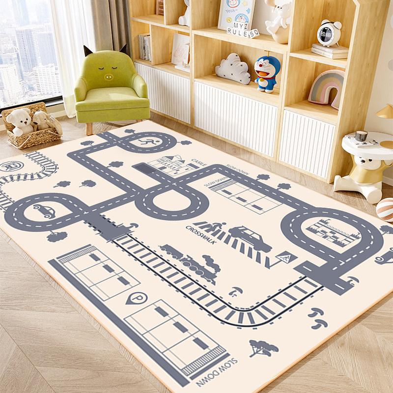 Educational City Traffic Map Rug Anti Slip Wear Resistant Toddler Car Track Play Mat Kids Indoor Game Bedroom Floor Decor
