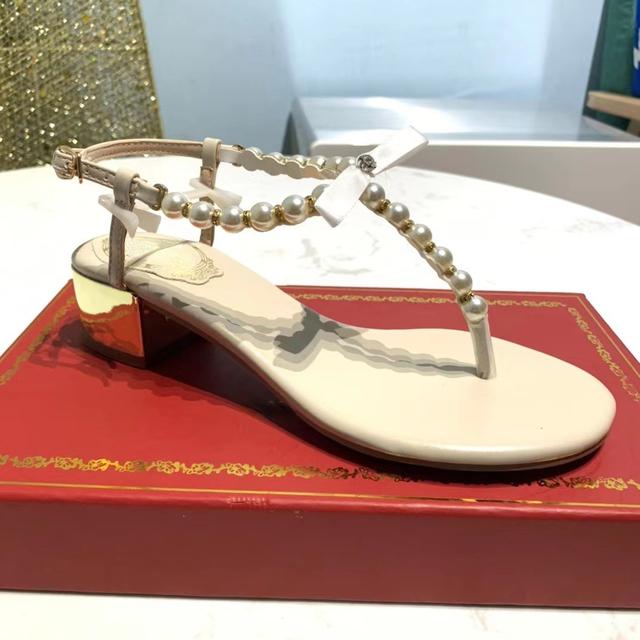 

Женские сандалии, новые шлепанцы на массивном каблуке с жемчугом, праздничные сандалии на среднем каблуке со стразами Fairy Online Sensation, женская обувь 34