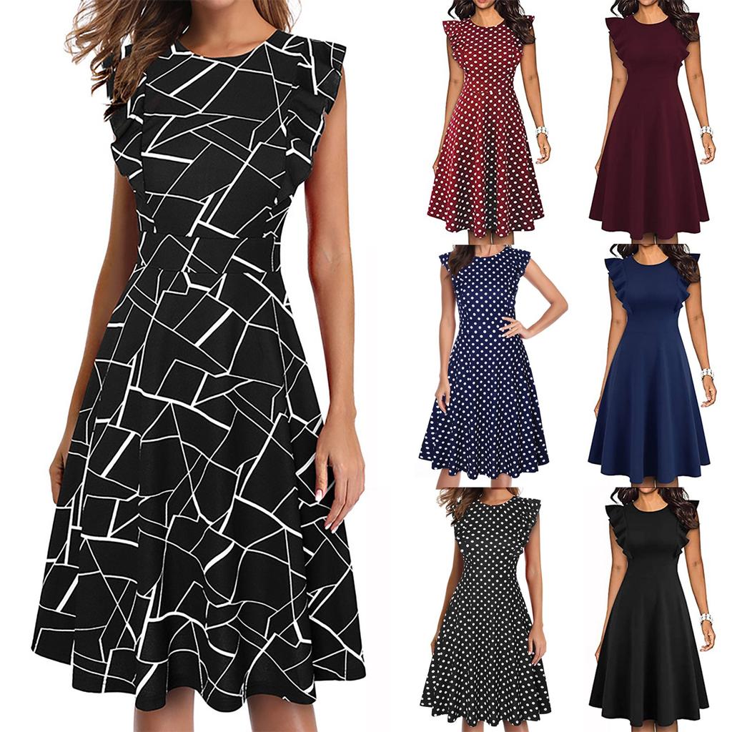 Spring And Summer New Women's Short-Sleeved Slim Print Retro Dress